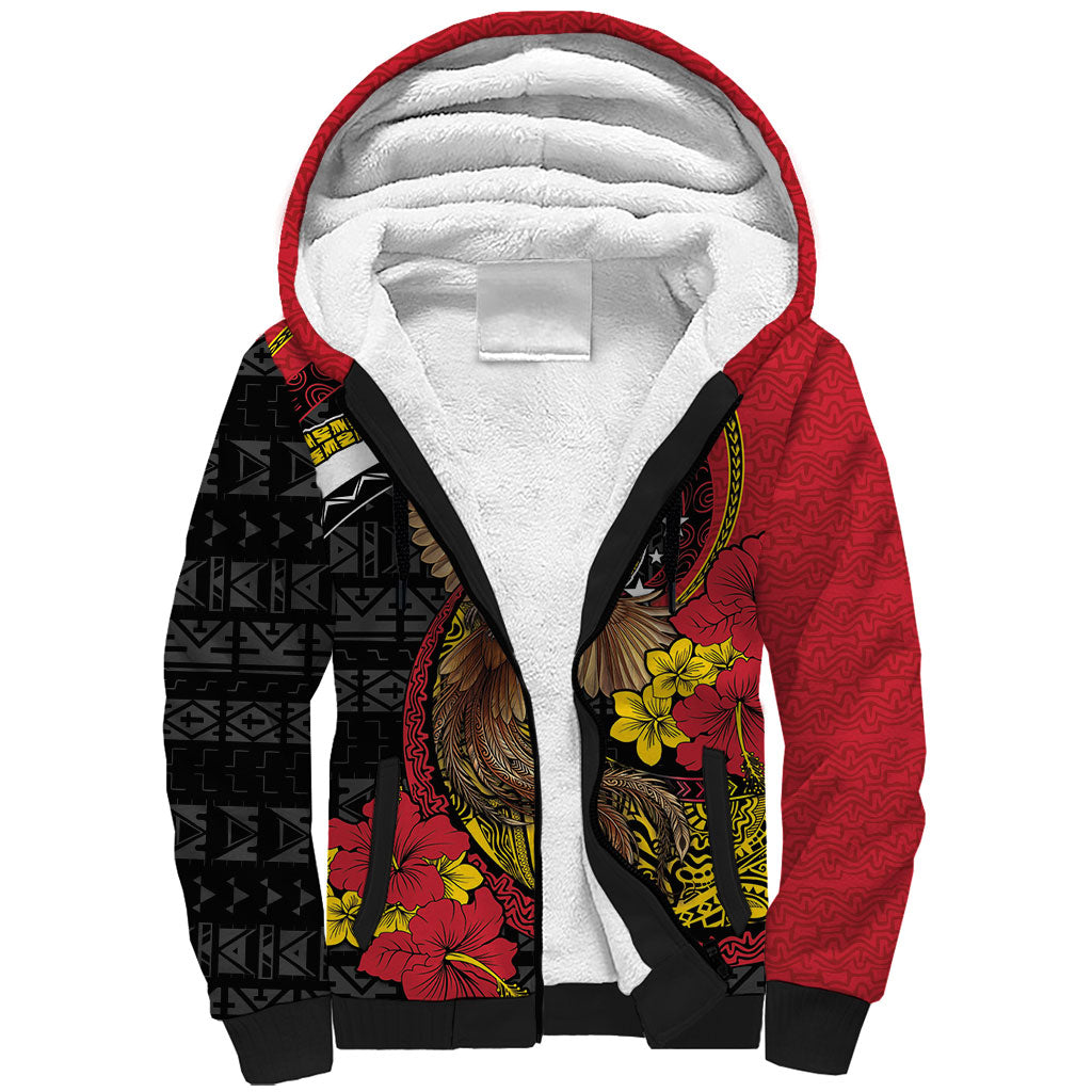 Personalised Papua New Guinea Language Week Sherpa Hoodie Bird Of Paradise Tribal Floral Pattern