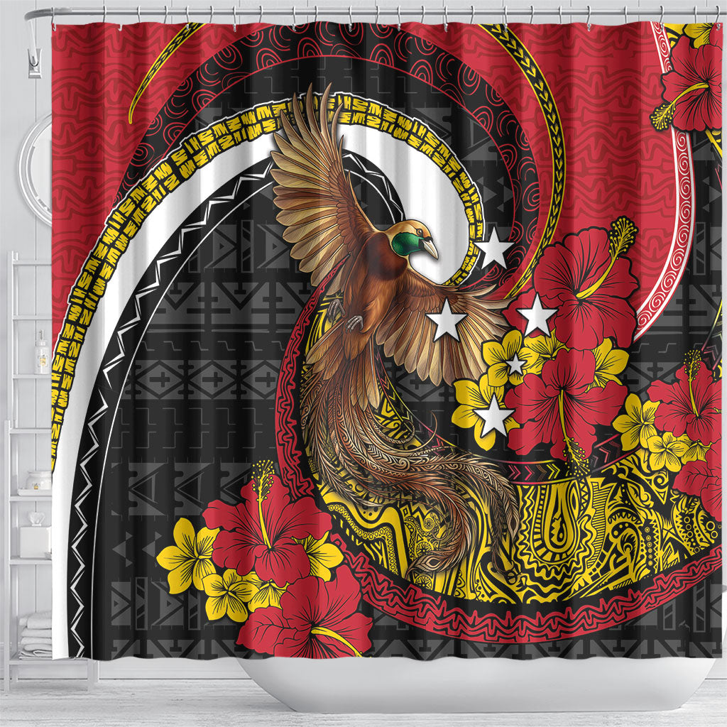 Papua New Guinea Language Week Shower Curtain Bird Of Paradise Tribal Floral Pattern DT05 - Polynesian Pride