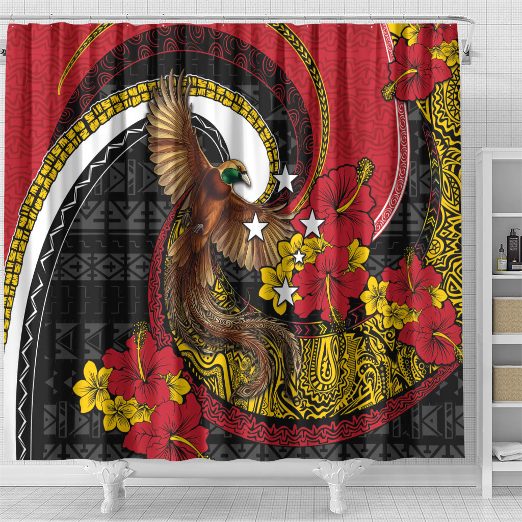 Papua New Guinea Language Week Shower Curtain Bird Of Paradise Tribal Floral Pattern DT05 - Polynesian Pride