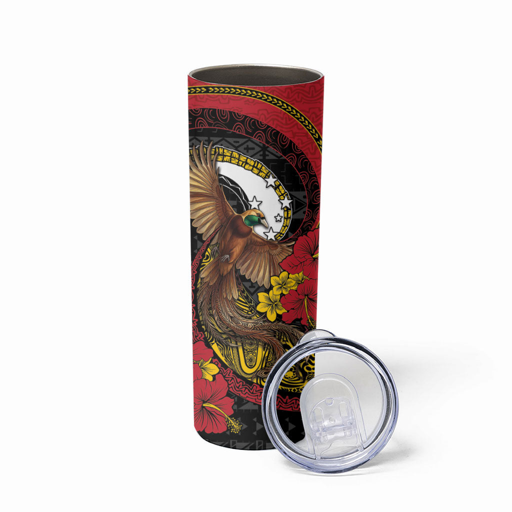 Personalised Papua New Guinea Language Week Skinny Tumbler Bird Of Paradise Tribal Floral Pattern DT05 - Polynesian Pride