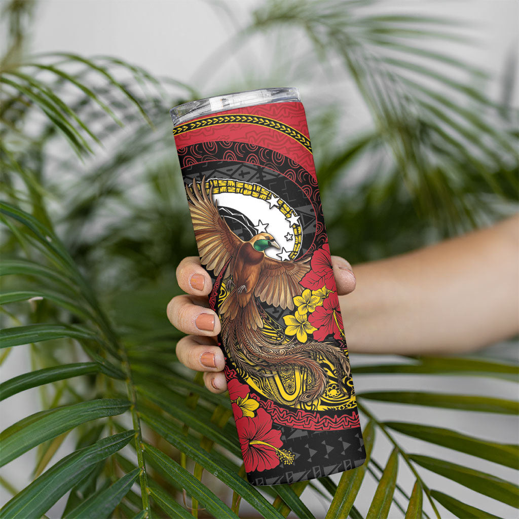 Personalised Papua New Guinea Language Week Skinny Tumbler Bird Of Paradise Tribal Floral Pattern DT05 - Polynesian Pride