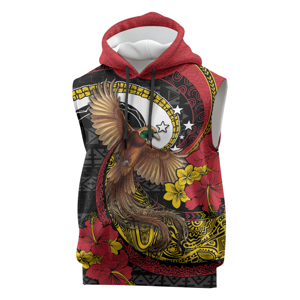 Personalised Papua New Guinea Language Week Sleeveless Hoodie Bird Of Paradise Tribal Floral Pattern