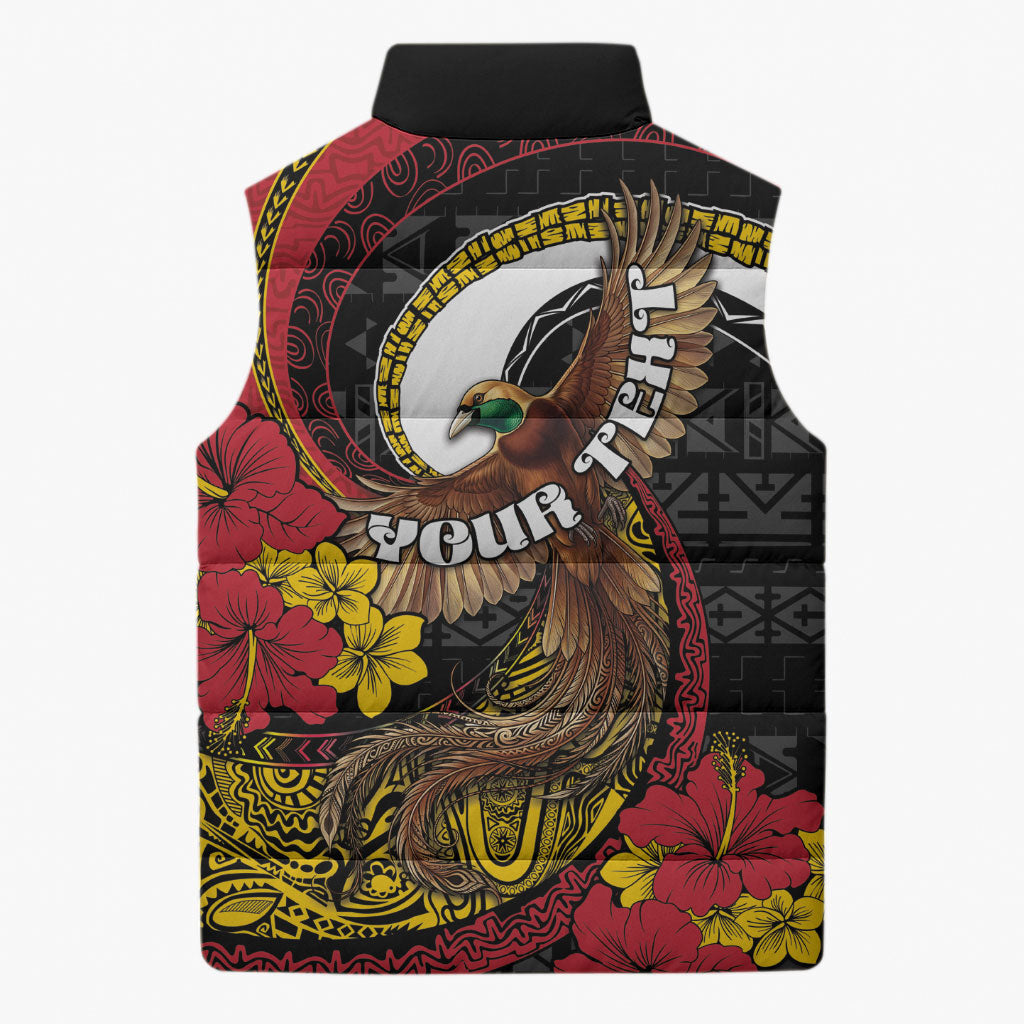 Personalised Papua New Guinea Language Week Sleeveless Puffer Jacket Bird Of Paradise Tribal Floral Pattern DT05 - Polynesian Pride