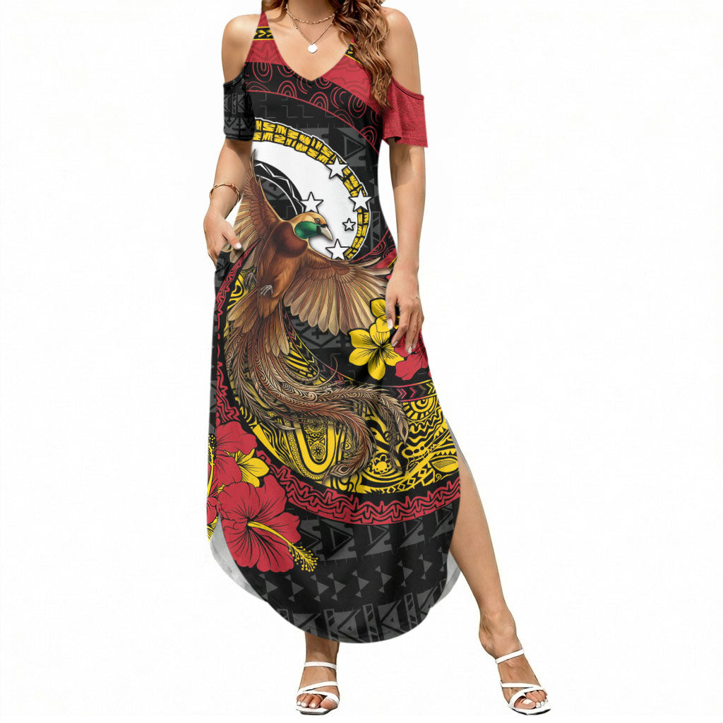 Personalised Papua New Guinea Language Week Summer Maxi Dress Bird Of Paradise Tribal Floral Pattern