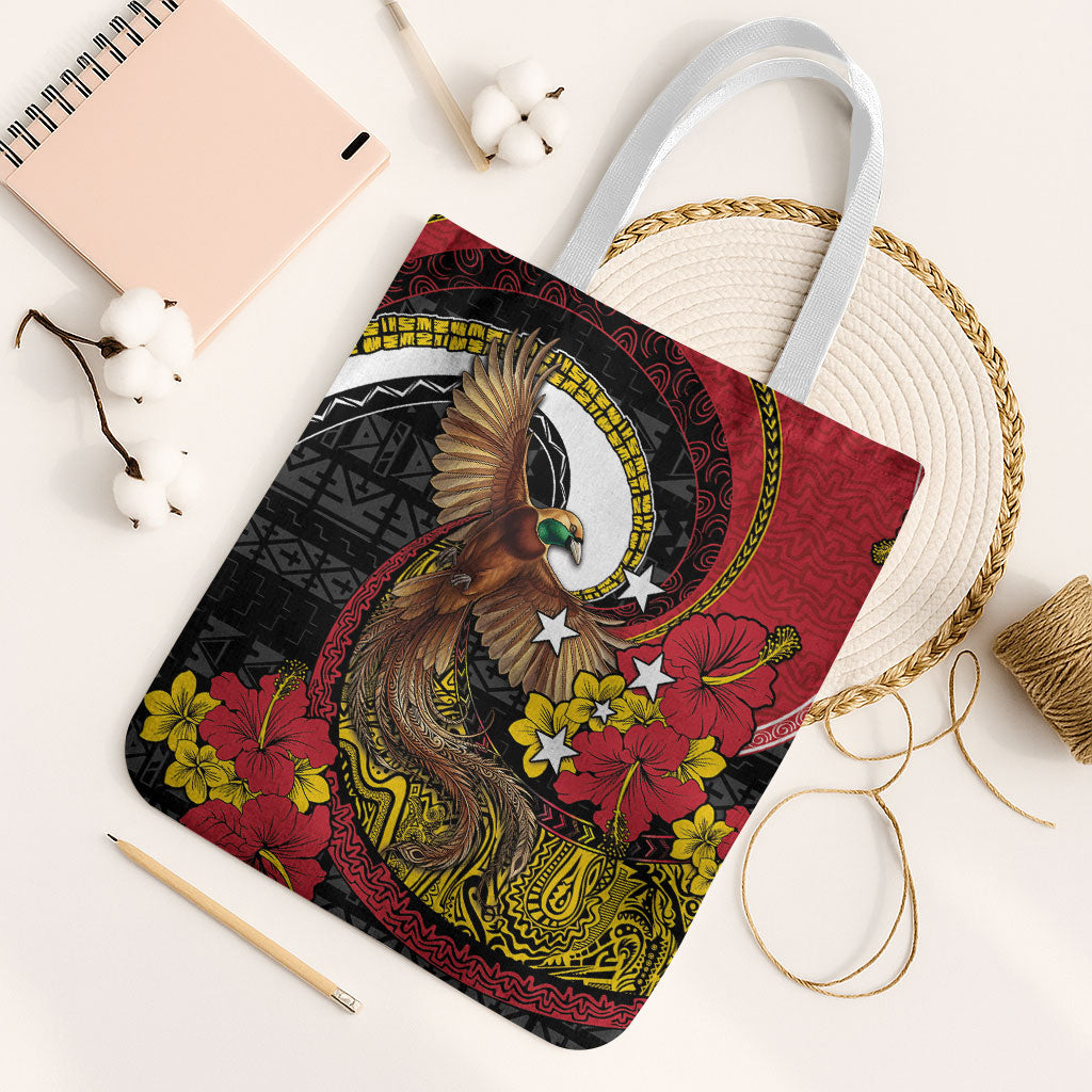 Papua New Guinea Language Week Tote Bag Bird Of Paradise Tribal Floral Pattern DT05 White Strap One Size Black - Polynesian Pride