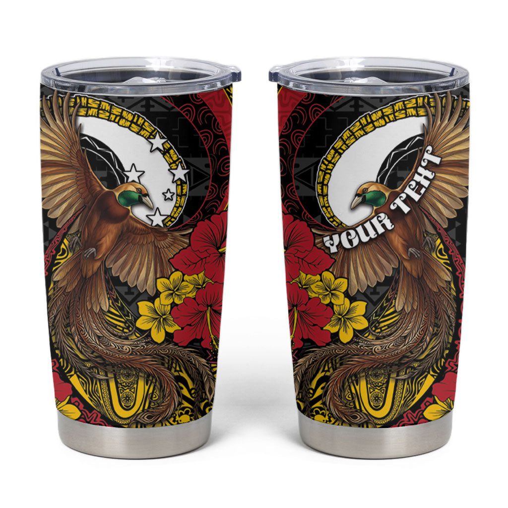 Personalised Papua New Guinea Language Week Tumbler Cup Bird Of Paradise Tribal Floral Pattern