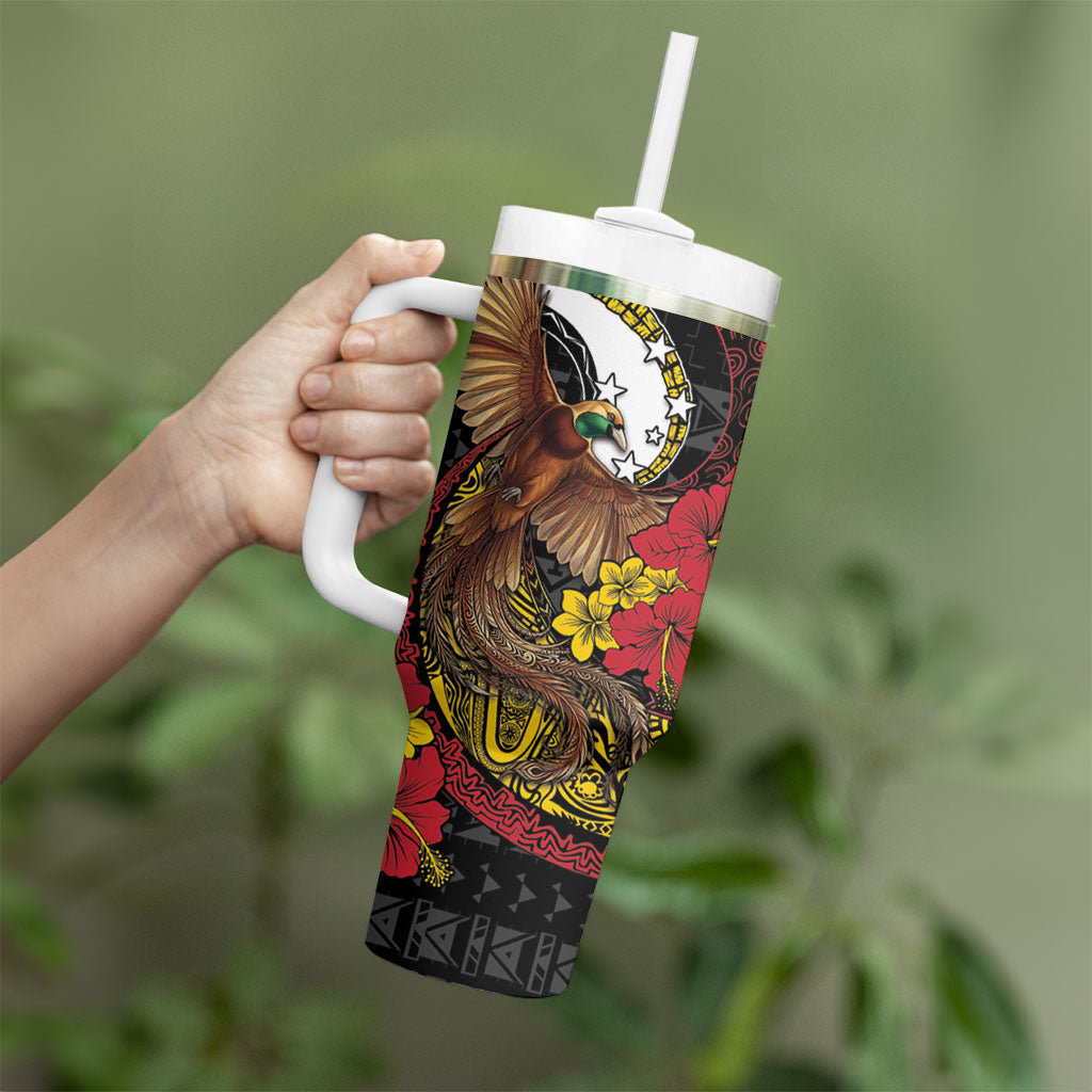 Personalised Papua New Guinea Language Week Tumbler With Handle Bird Of Paradise Tribal Floral Pattern DT05 - Polynesian Pride