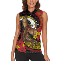 Personalised Papua New Guinea Language Week Women Sleeveless Polo Shirt Bird Of Paradise Tribal Floral Pattern DT05 - Polynesian Pride