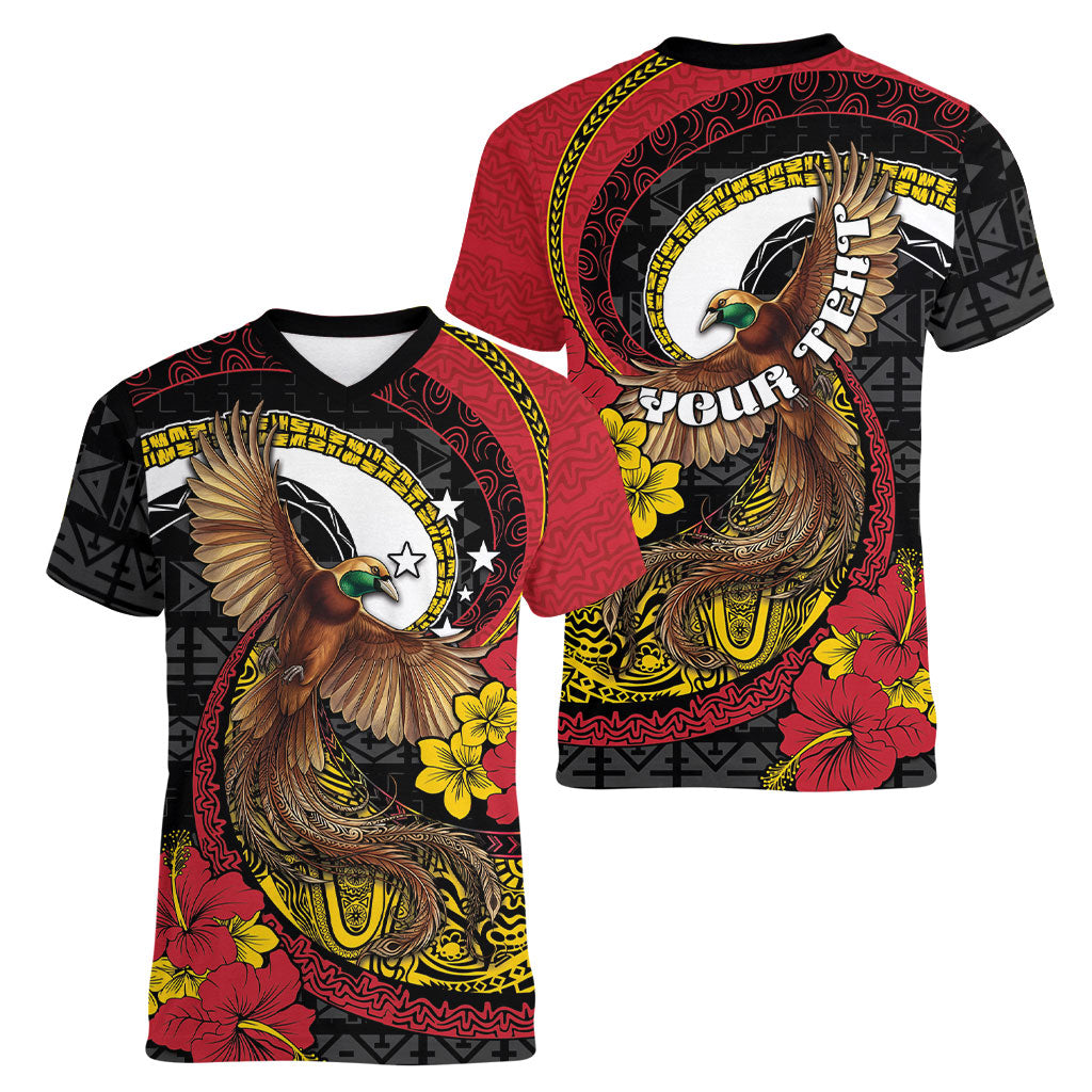 Personalised Papua New Guinea Language Week Women V-Neck T-Shirt Bird Of Paradise Tribal Floral Pattern DT05 - Polynesian Pride