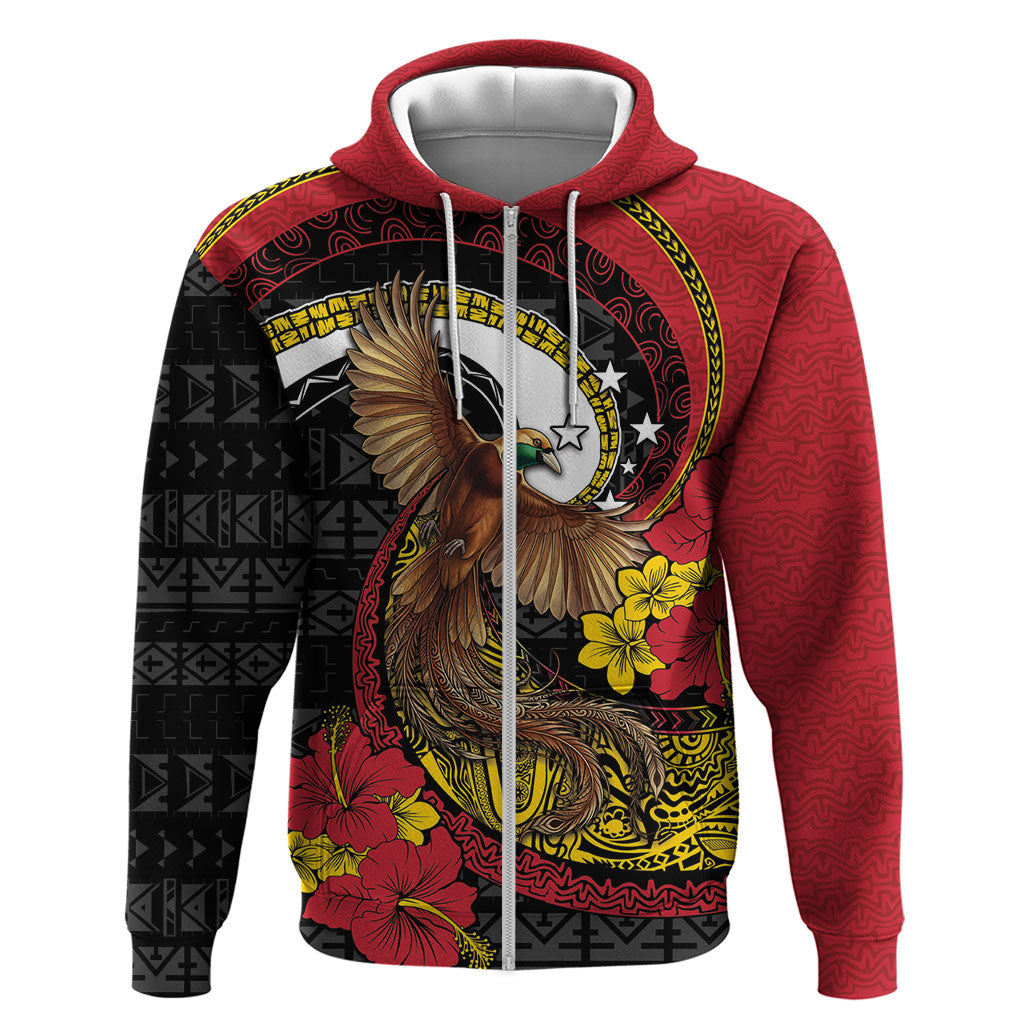 Personalised Papua New Guinea Language Week Zip Hoodie Bird Of Paradise Tribal Floral Pattern