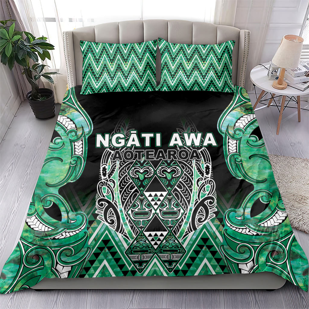 Aotearoa Ngati Awa Bedding Set Maori Tribal Green Marble Paua Shell Pattern DT05 - Polynesian Pride