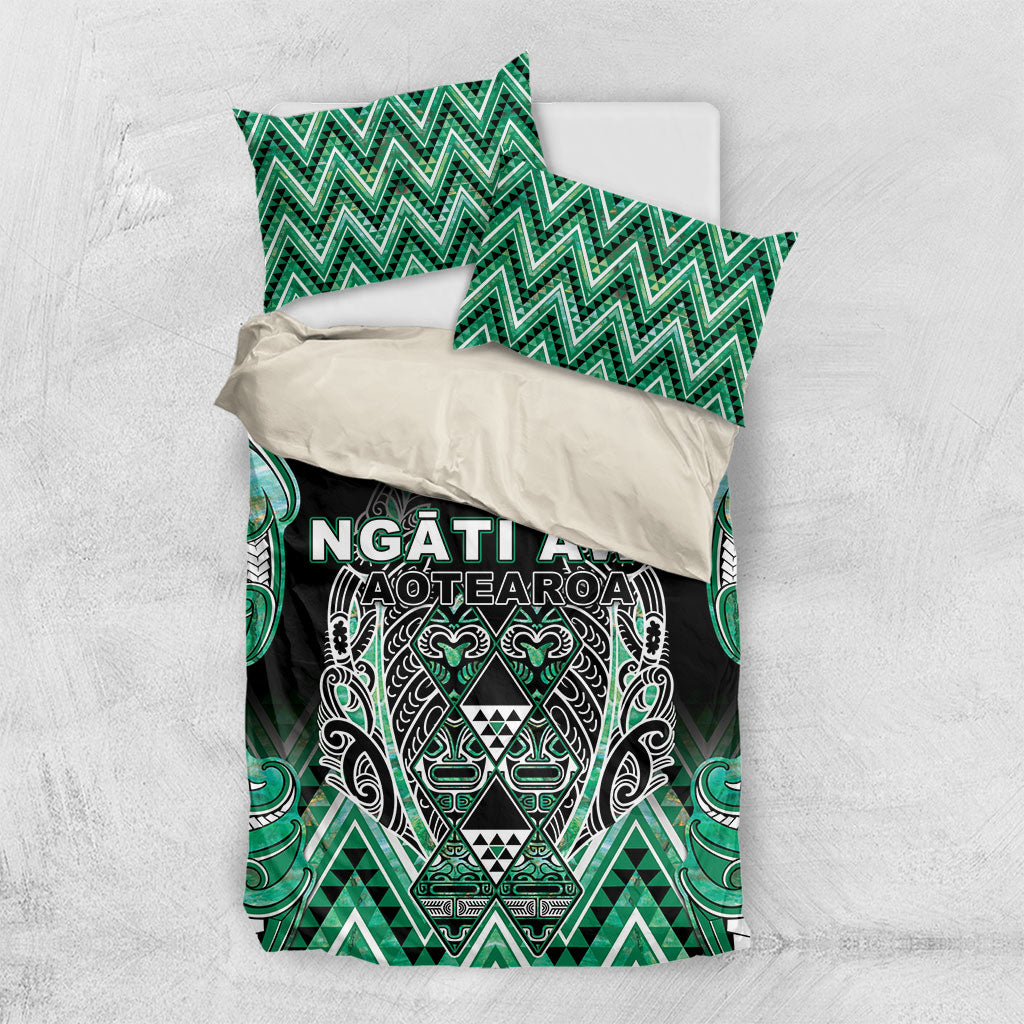 Aotearoa Ngati Awa Bedding Set Maori Tribal Green Marble Paua Shell Pattern DT05 US Twin 172cm x 218cm Green - Polynesian Pride