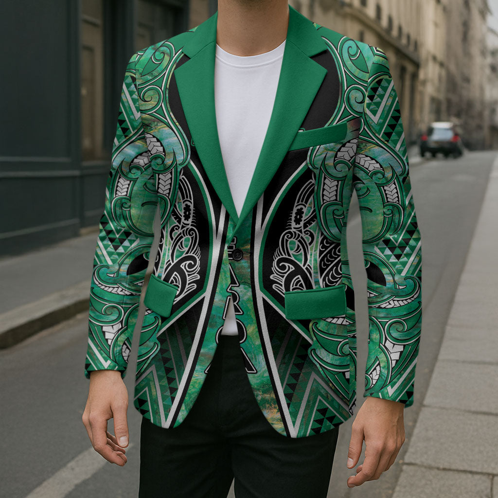 Aotearoa Ngati Awa Blazer Maori Tribal Green Marble Paua Shell Pattern DT05 - Polynesian Pride