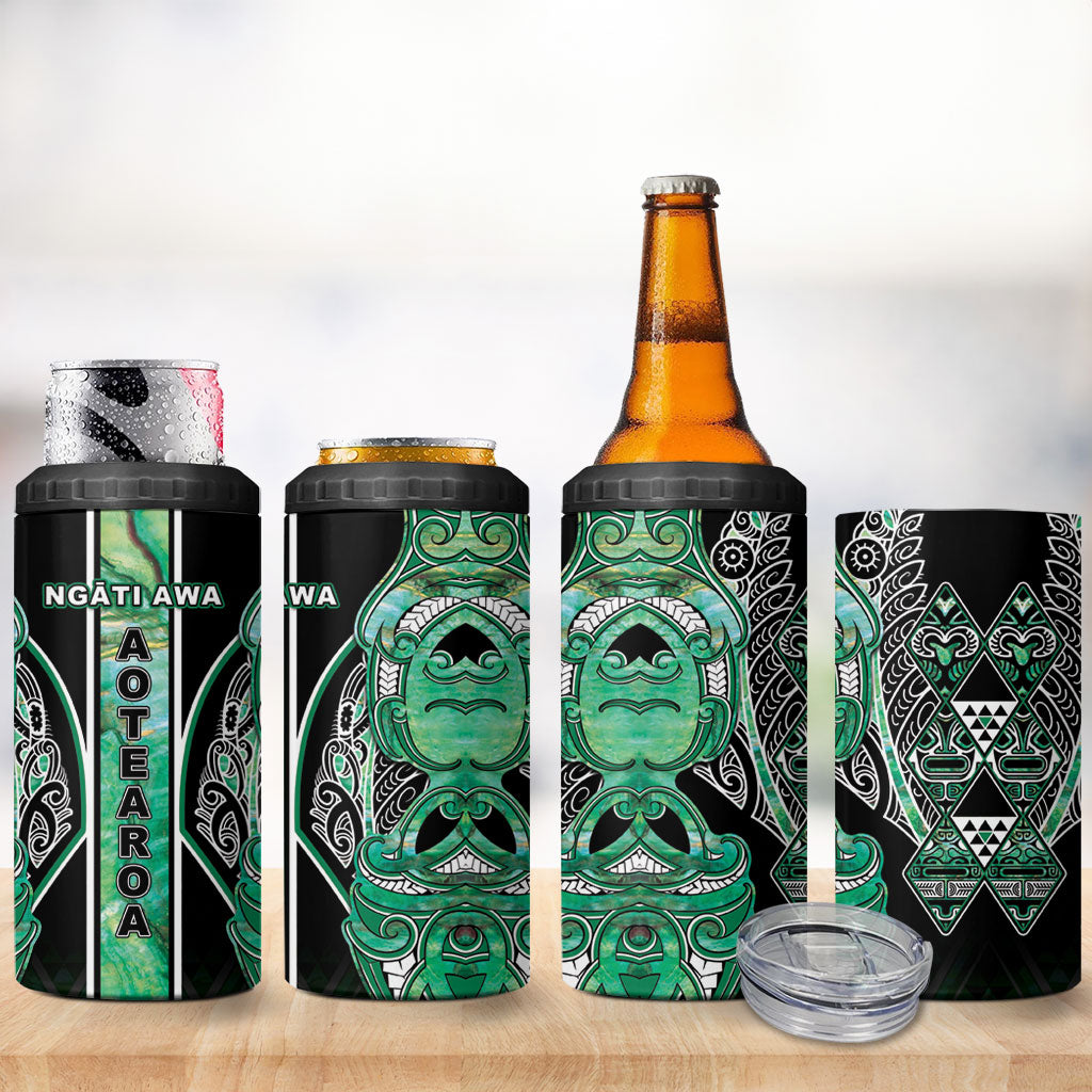 Aotearoa Ngati Awa 4 in 1 Can Cooler Tumbler Maori Tribal Green Marble Paua Shell Pattern DT05 - Polynesian Pride