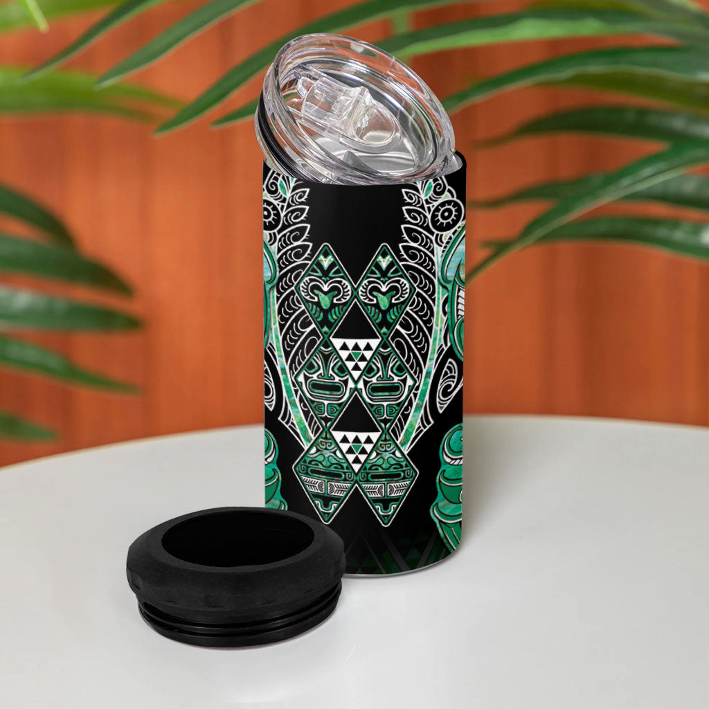 Aotearoa Ngati Awa 4 in 1 Can Cooler Tumbler Maori Tribal Green Marble Paua Shell Pattern DT05 - Polynesian Pride