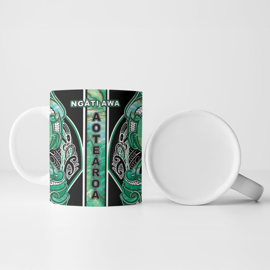 Aotearoa Ngati Awa Ceramic Mug Maori Tribal Green Marble Paua Shell Pattern DT05 - Polynesian Pride