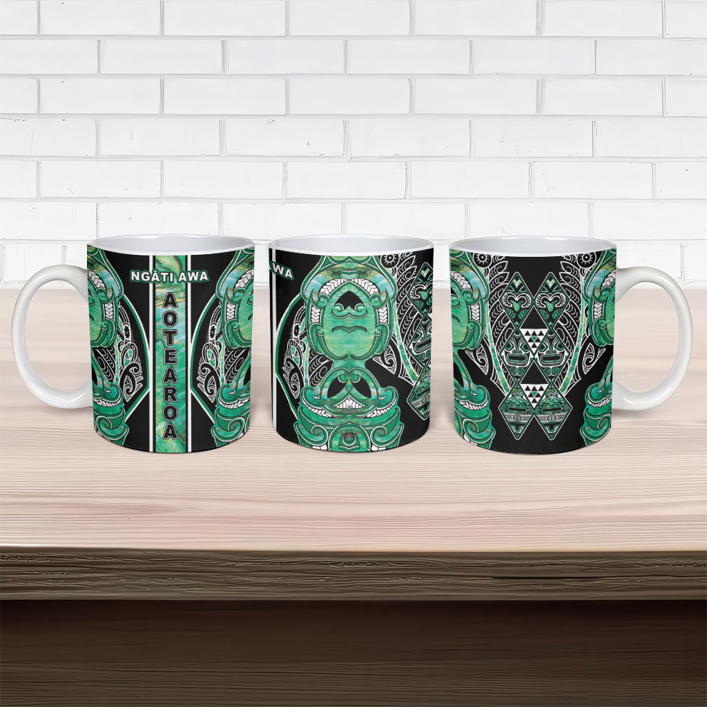 Aotearoa Ngati Awa Ceramic Mug Maori Tribal Green Marble Paua Shell Pattern DT05 - Polynesian Pride