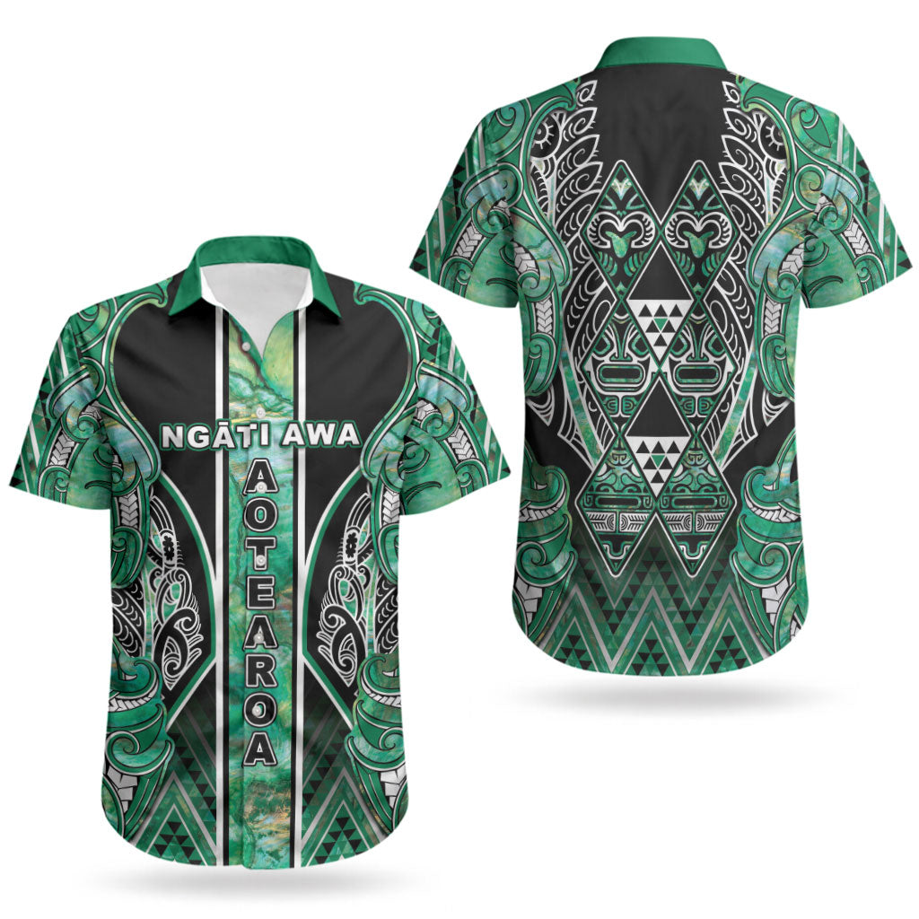 Aotearoa Ngati Awa Couples Matching Long Sleeve Bodycon Dress and Hawaiian Shirt Maori Tribal Green Marble Paua Shell Pattern DT05 - Polynesian Pride