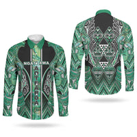 Aotearoa Ngati Awa Couples Matching Puletasi and Long Sleeve Button Shirt Maori Tribal Green Marble Paua Shell Pattern DT05 - Polynesian Pride