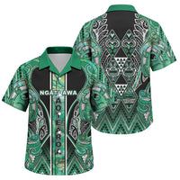 Aotearoa Ngati Awa Family Matching Off Shoulder Maxi Dress and Hawaiian Shirt Maori Tribal Green Marble Paua Shell Pattern DT05 Son's Shirt Green - Polynesian Pride