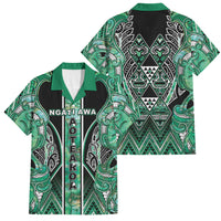 Aotearoa Ngati Awa Family Matching Summer Maxi Dress and Hawaiian Shirt Maori Tribal Green Marble Paua Shell Pattern DT05 Dad's Shirt - Short Sleeve Green - Polynesian Pride