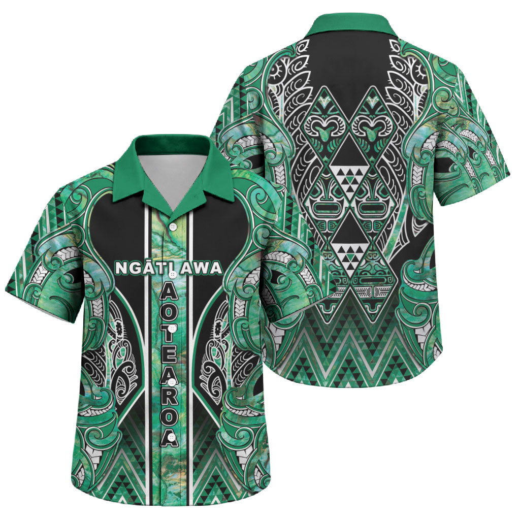 Aotearoa Ngati Awa Family Matching Summer Maxi Dress and Hawaiian Shirt Maori Tribal Green Marble Paua Shell Pattern DT05 Son's Shirt Green - Polynesian Pride