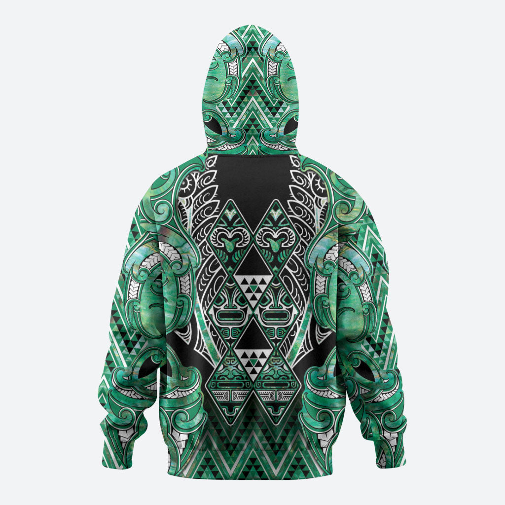 Aotearoa Ngati Awa Hoodie Maori Tribal Green Marble Paua Shell Pattern DT05 - Polynesian Pride