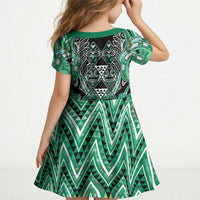 Aotearoa Ngati Awa Kid Short Sleeve Dress Maori Tribal Green Marble Paua Shell Pattern DT05 - Polynesian Pride