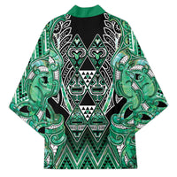 Aotearoa Ngati Awa Kimono Maori Tribal Green Marble Paua Shell Pattern DT05 - Polynesian Pride