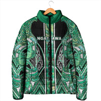Aotearoa Ngati Awa Padded Jacket Maori Tribal Green Marble Paua Shell Pattern DT05 - Polynesian Pride