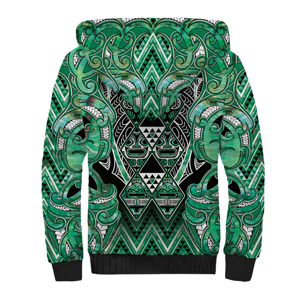 Aotearoa Ngati Awa Sherpa Hoodie Maori Tribal Green Marble Paua Shell Pattern DT05 - Polynesian Pride