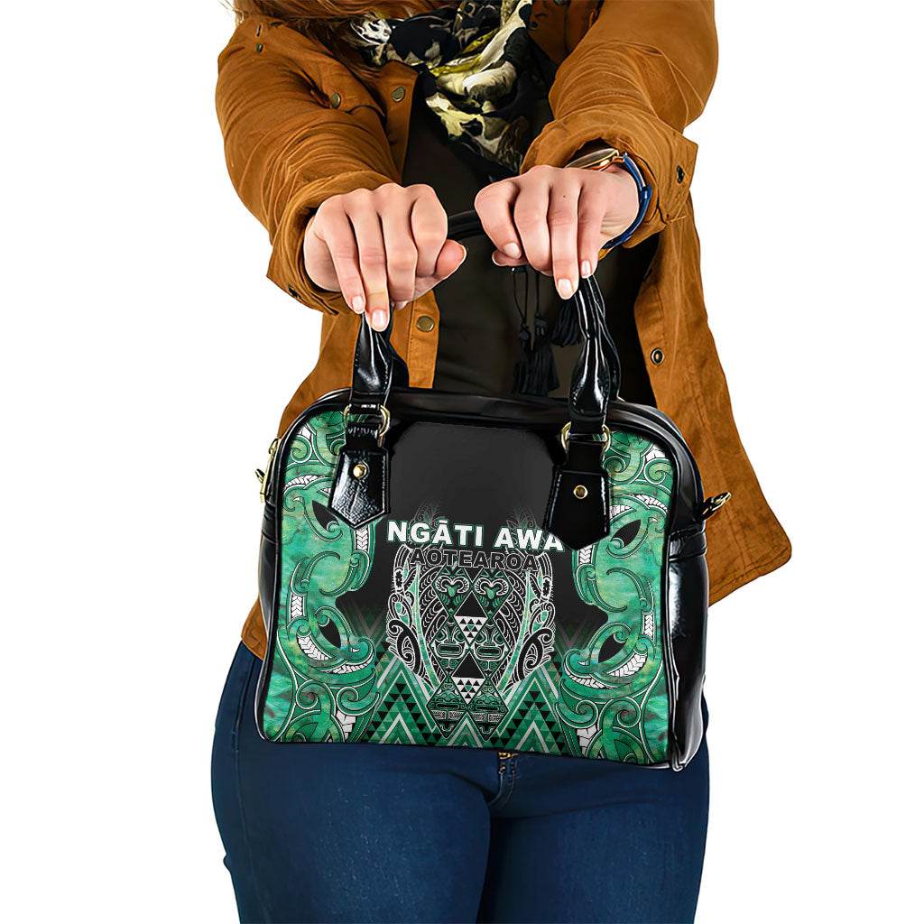Aotearoa Ngati Awa Shoulder Handbag Maori Tribal Green Marble Paua Shell Pattern