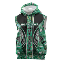 Aotearoa Ngati Awa Sleeveless Hoodie Maori Tribal Green Marble Paua Shell Pattern DT05 Green - Polynesian Pride