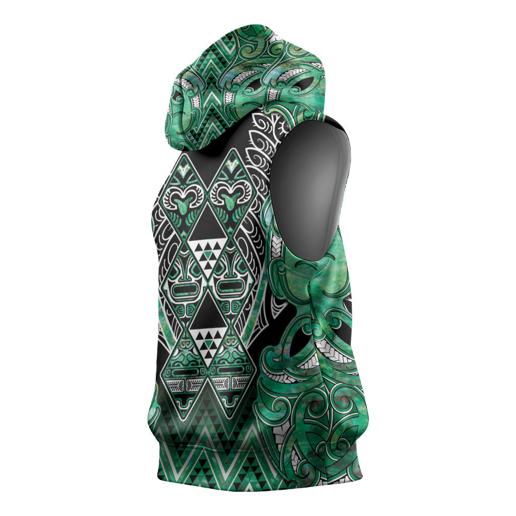 Aotearoa Ngati Awa Sleeveless Hoodie Maori Tribal Green Marble Paua Shell Pattern DT05 - Polynesian Pride