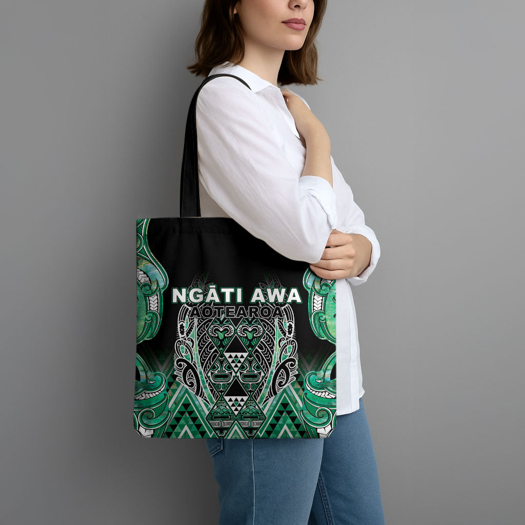Aotearoa Ngati Awa Tote Bag Maori Tribal Green Marble Paua Shell Pattern DT05 - Polynesian Pride
