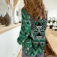 Aotearoa Ngati Awa Women Casual Shirt Maori Tribal Green Marble Paua Shell Pattern DT05 - Polynesian Pride