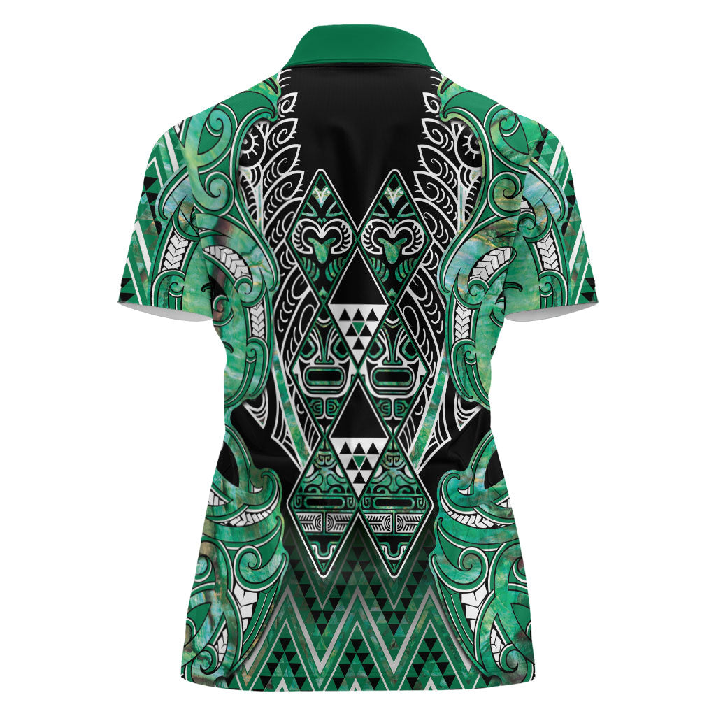 Aotearoa Ngati Awa Women Polo Shirt Maori Tribal Green Marble Paua Shell Pattern DT05 - Polynesian Pride