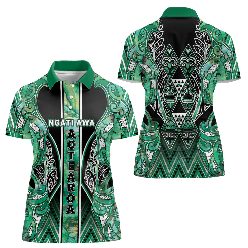 Aotearoa Ngati Awa Women Polo Shirt Maori Tribal Green Marble Paua Shell Pattern DT05 - Polynesian Pride