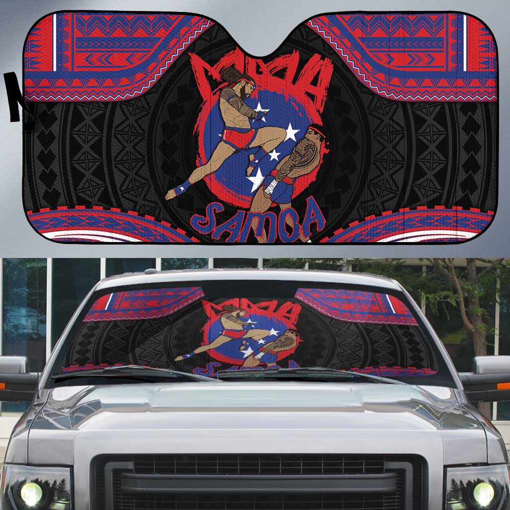 Samoa Mixed Martial Arts Auto Sun Shade Flying Knee Of Samoan DT05 Black - Polynesian Pride