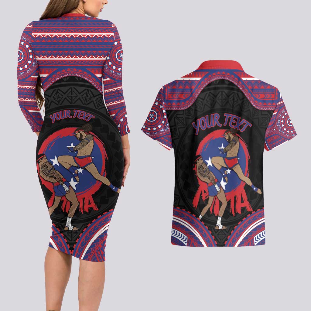Personalised Samoa Mixed Martial Arts Couples Matching Long Sleeve Bodycon Dress and Hawaiian Shirt Flying Knee Of Samoan - Polynesian Pride