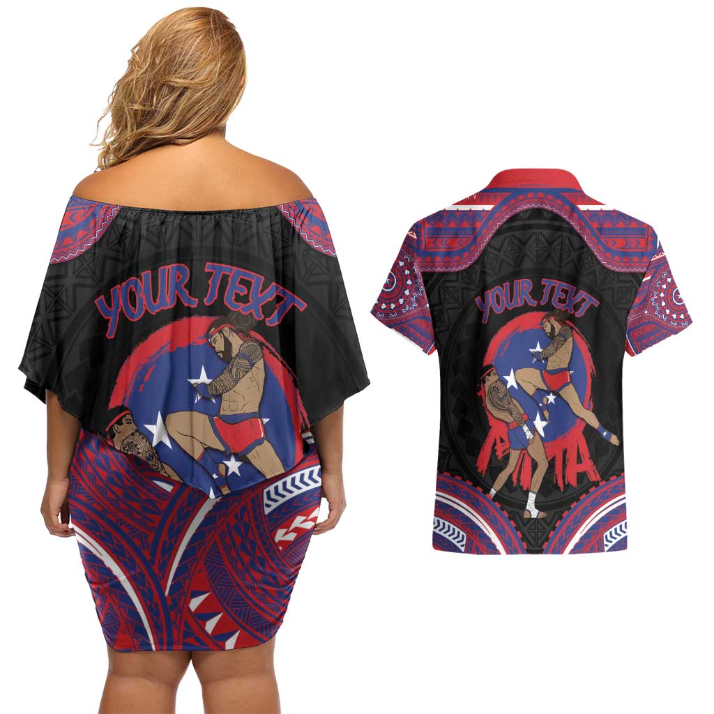 Personalised Samoa Mixed Martial Arts Couples Matching Off Shoulder Short Dress and Hawaiian Shirt Flying Knee Of Samoan - Polynesian Pride