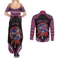 Personalised Samoa Mixed Martial Arts Couples Matching Summer Maxi Dress and Long Sleeve Button Shirt Flying Knee Of Samoan - Polynesian Pride