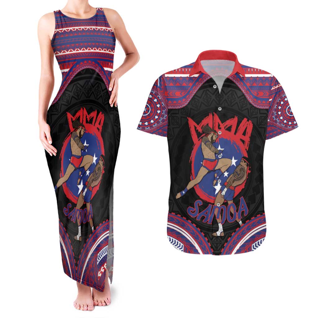 Personalised Samoa Mixed Martial Arts Couples Matching Tank Maxi Dress and Hawaiian Shirt Flying Knee Of Samoan - Polynesian Pride