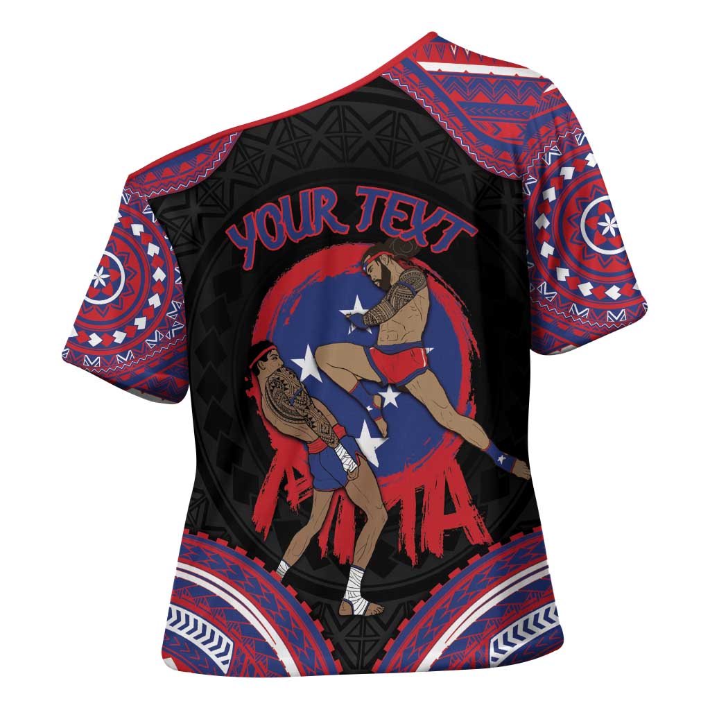 Personalised Samoa Mixed Martial Arts Cross Shoulder Shirt Flying Knee Of Samoan - Polynesian Pride