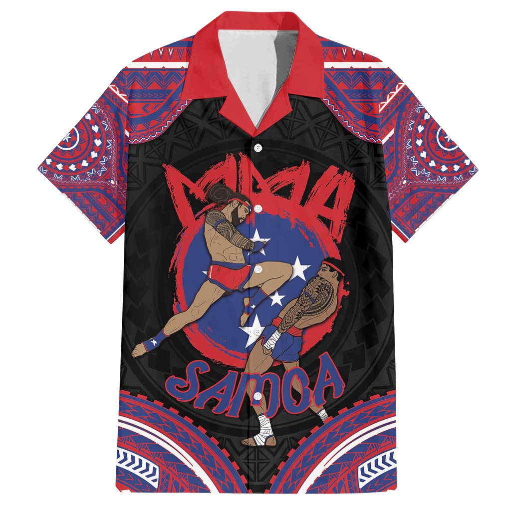 Personalised Samoa Mixed Martial Arts Family Matching Long Sleeve Bodycon Dress and Hawaiian Shirt Flying Knee Of Samoan DT05 Dad's Shirt - Short Sleeve Black - Polynesian Pride