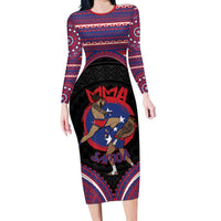 Personalised Samoa Mixed Martial Arts Family Matching Long Sleeve Bodycon Dress and Hawaiian Shirt Flying Knee Of Samoan DT05 Mom's Dress Black - Polynesian Pride