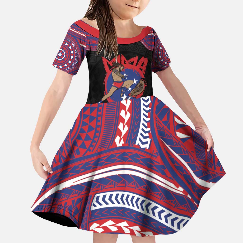 Personalised Samoa Mixed Martial Arts Family Matching Mermaid Dress and Hawaiian Shirt Flying Knee Of Samoan DT05 Daughter's Dress Black - Polynesian Pride