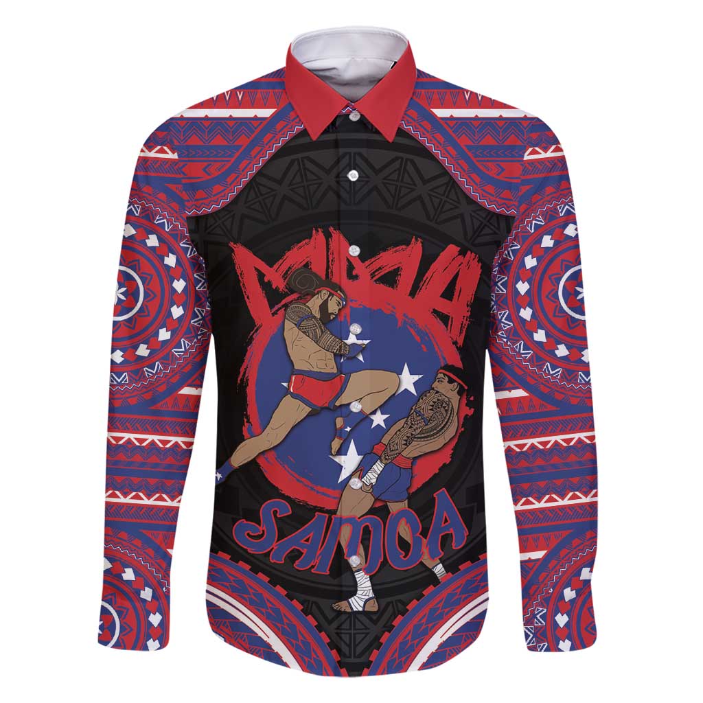 Personalised Samoa Mixed Martial Arts Family Matching Off Shoulder Maxi Dress and Hawaiian Shirt Flying Knee Of Samoan DT05 Dad's Shirt - Long Sleeve Black - Polynesian Pride