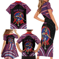 Personalised Samoa Mixed Martial Arts Family Matching Short Sleeve Bodycon Dress and Hawaiian Shirt Flying Knee Of Samoan DT05 - Polynesian Pride