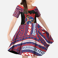 Personalised Samoa Mixed Martial Arts Family Matching Summer Maxi Dress and Hawaiian Shirt Flying Knee Of Samoan DT05 Daughter's Dress Black - Polynesian Pride